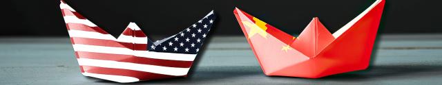 USA and China flag hat boats