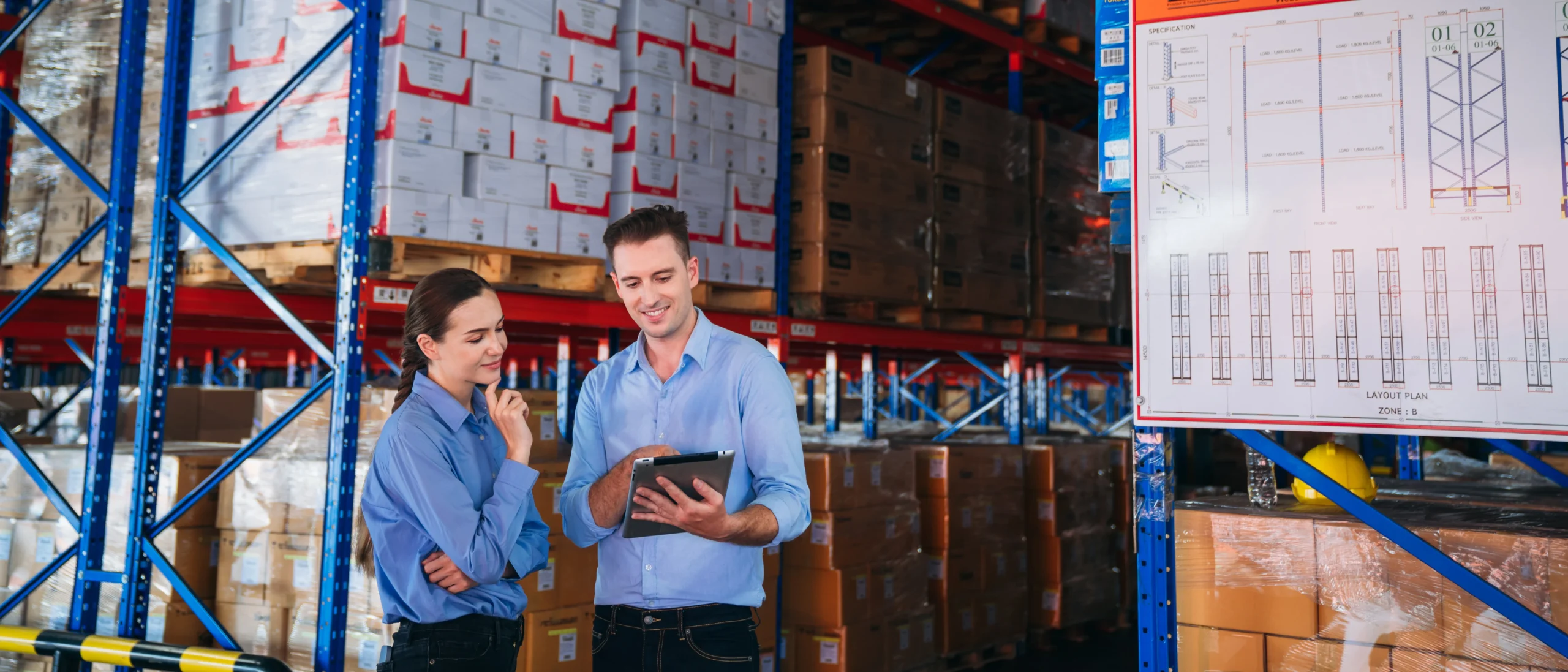 Logistics managers reviewing warehouse inventory and shipment planning, demonstrating third party logistics broker strategies.