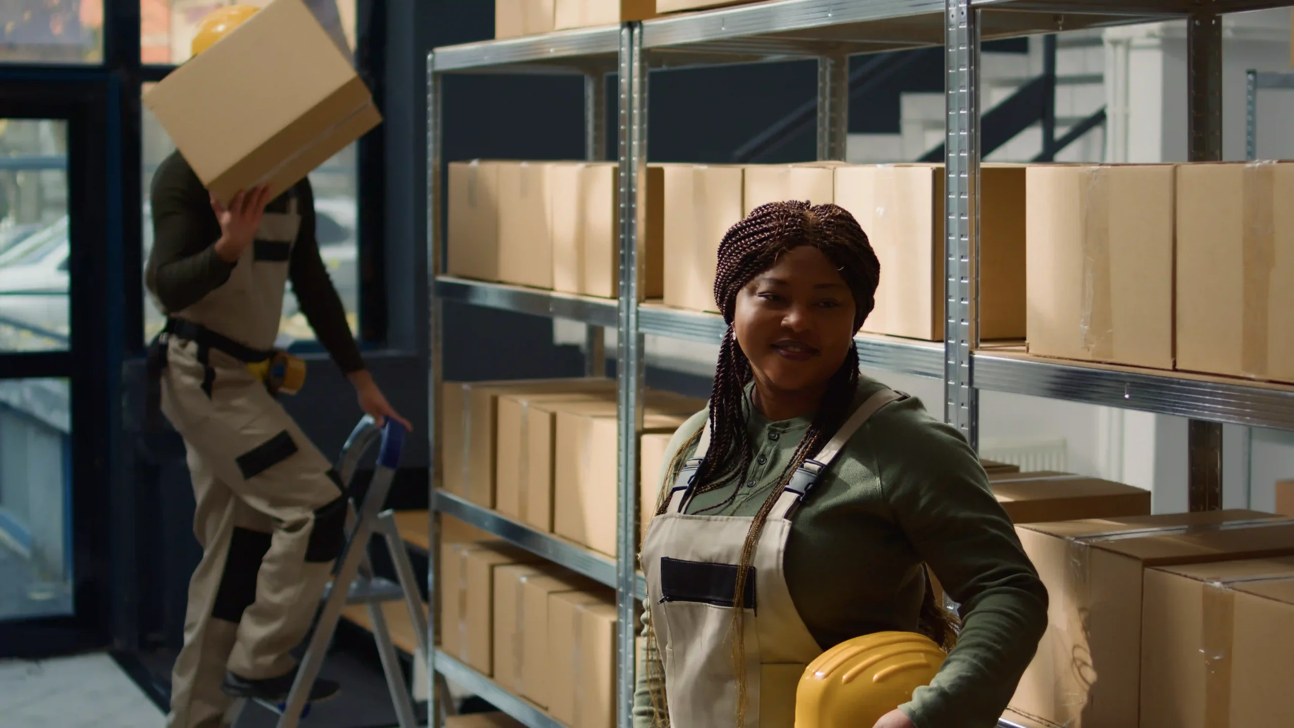 Warehouse worker benefiting from supply chain technology innovation, using automated systems for streamlined operations.