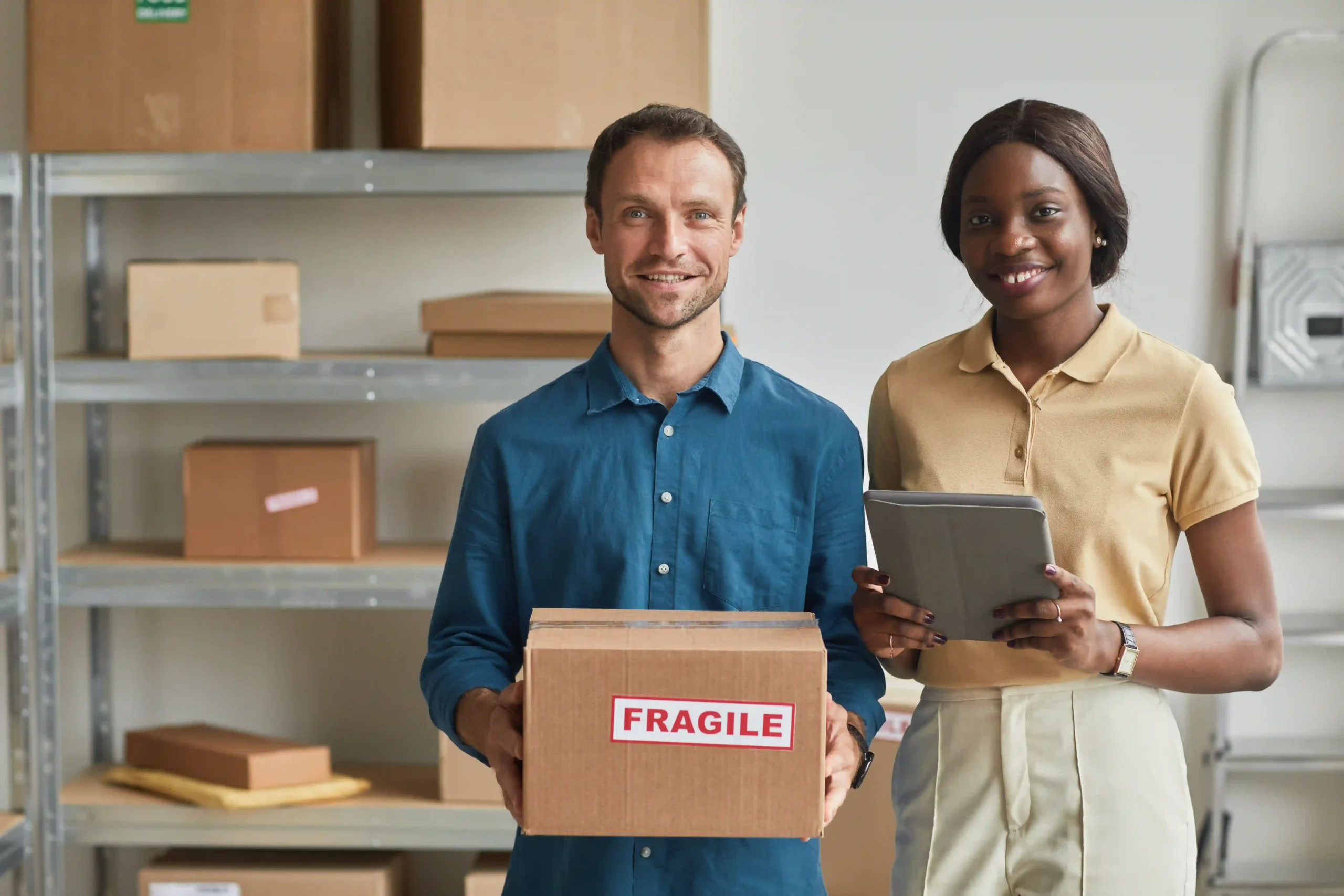 3PL shipping services staff managing fragile packages with care in warehouse