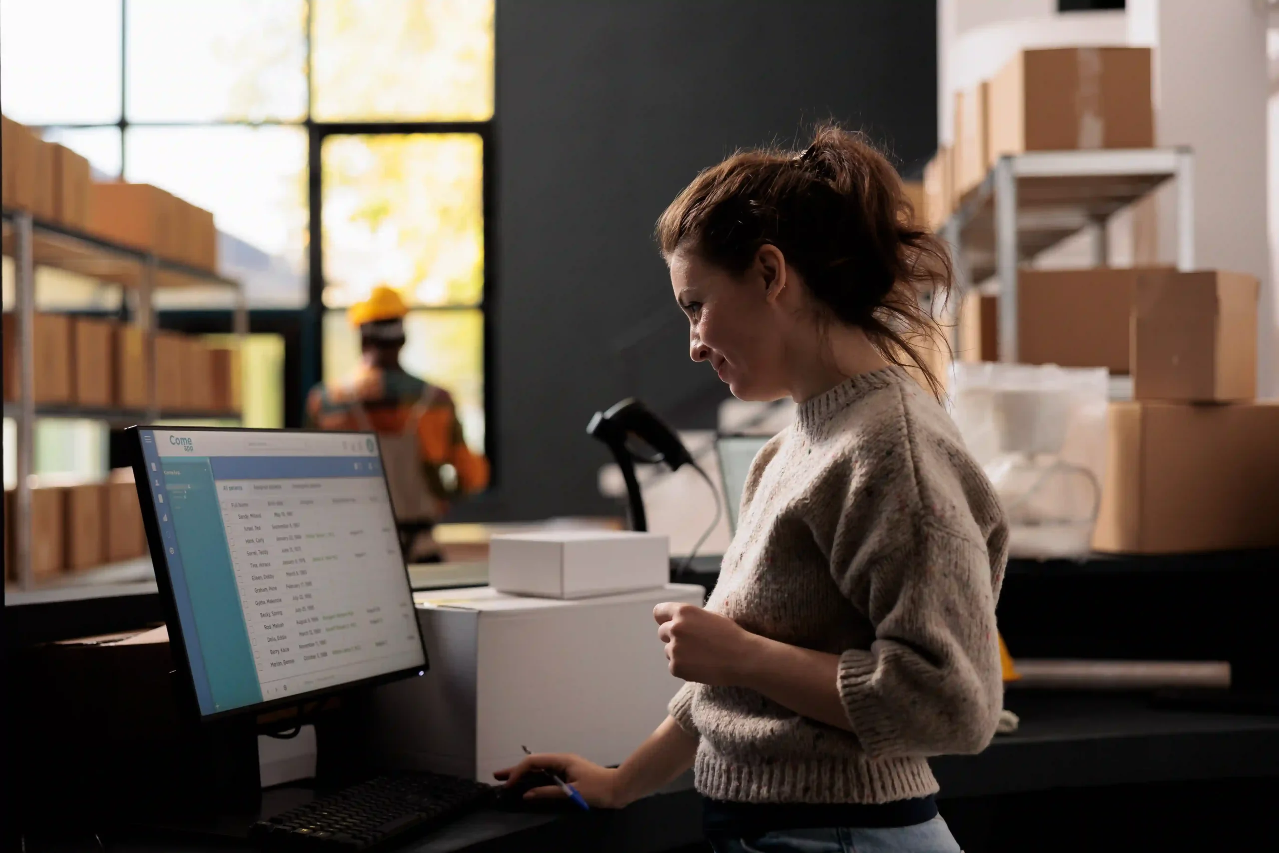 Supervisor checking inventory accuracy for e-commerce fulfillment services.