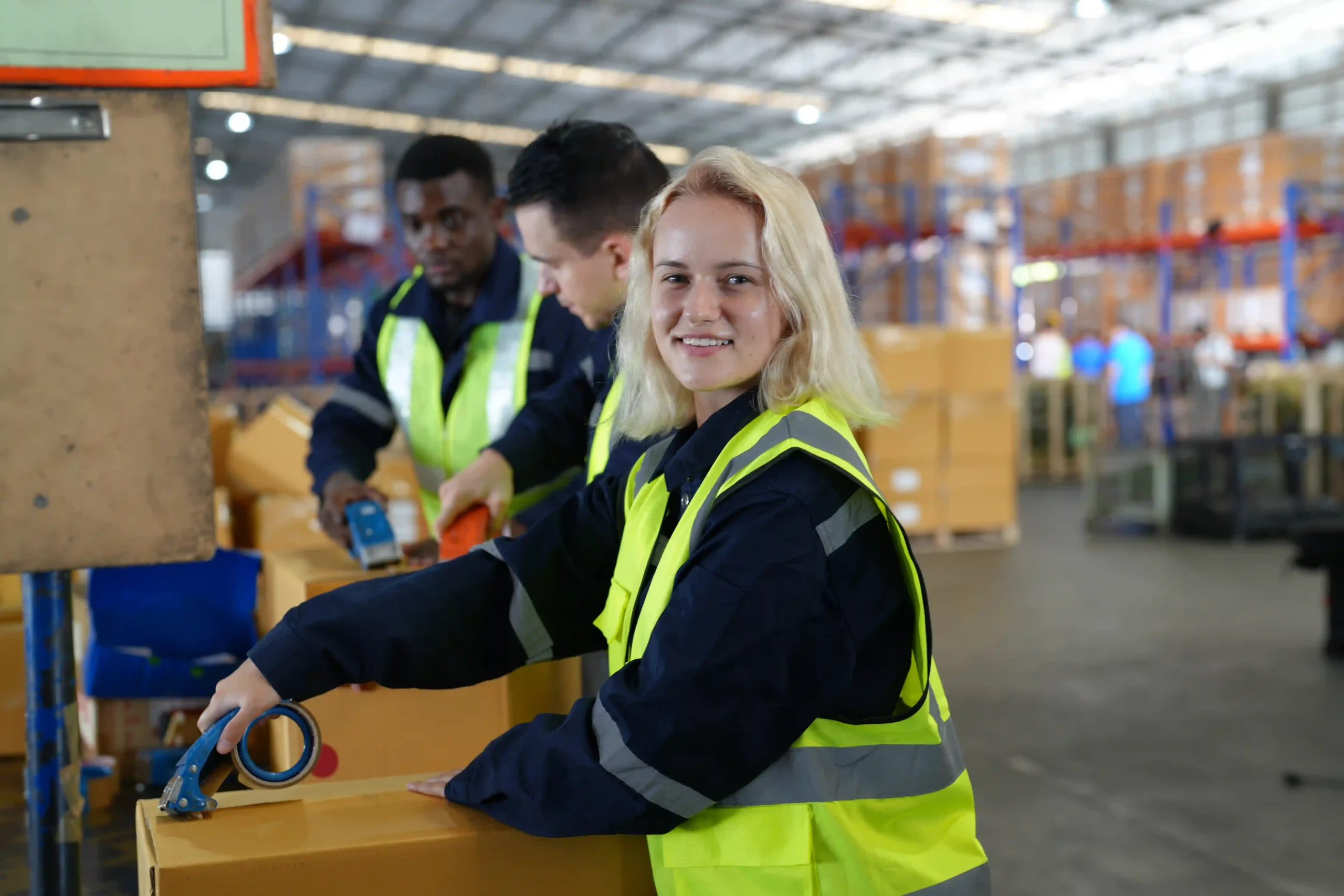 Smiling warehouse worker supporting order fulfillment and distribution processes