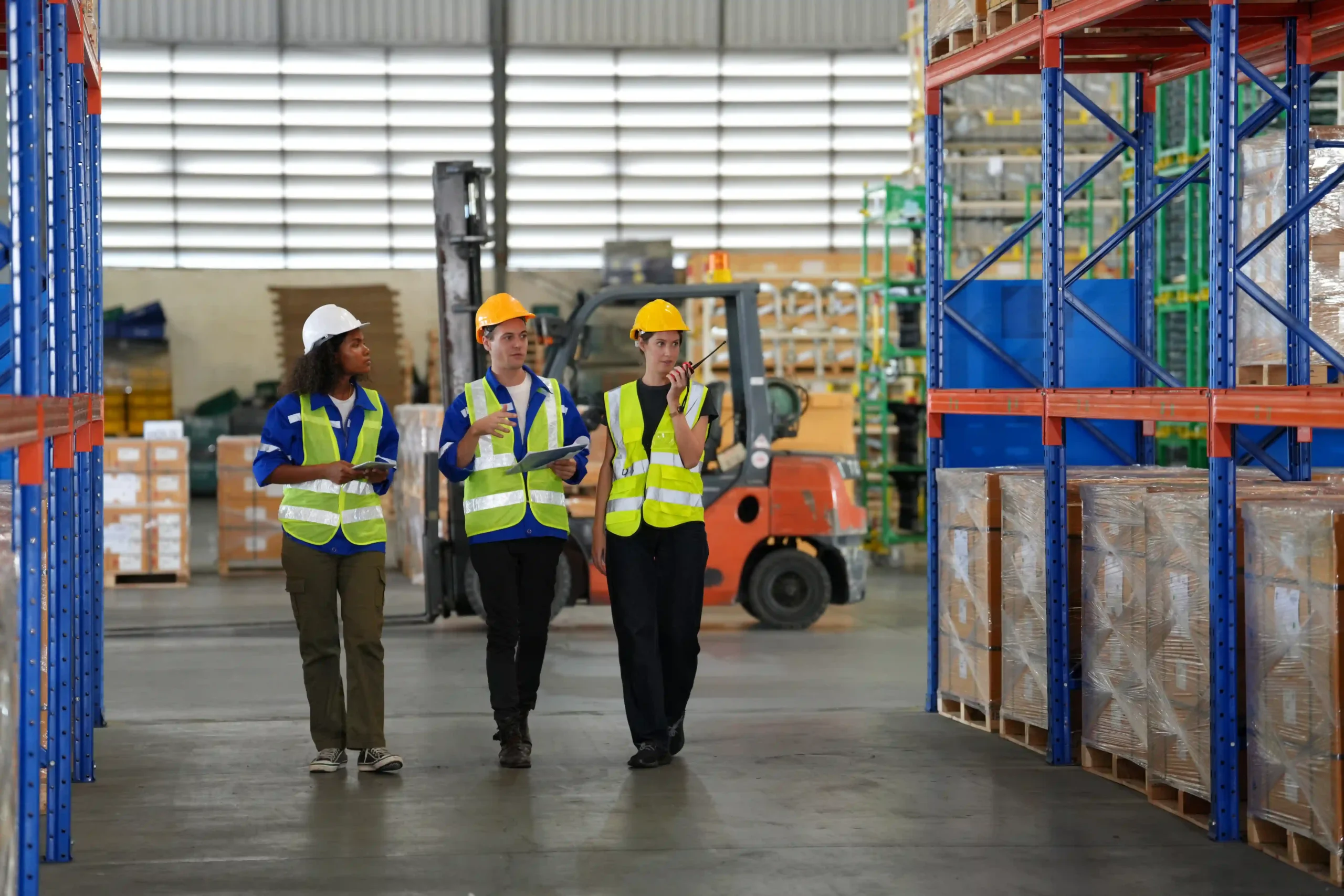 Reliable warehouse workers using checklists and coordination to manage logistics