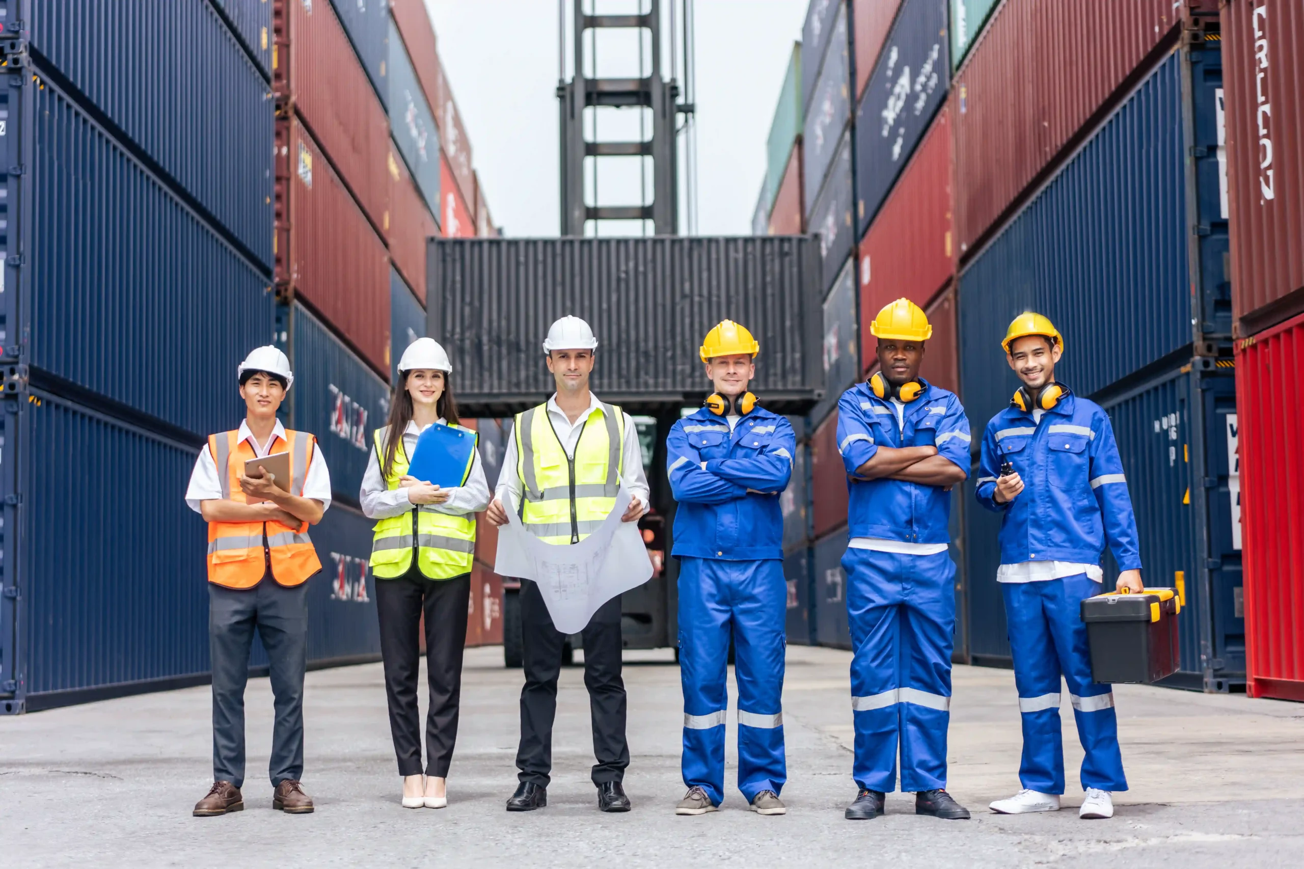 Portrait of logistics professionals posing together after completing logistics and supply chain training