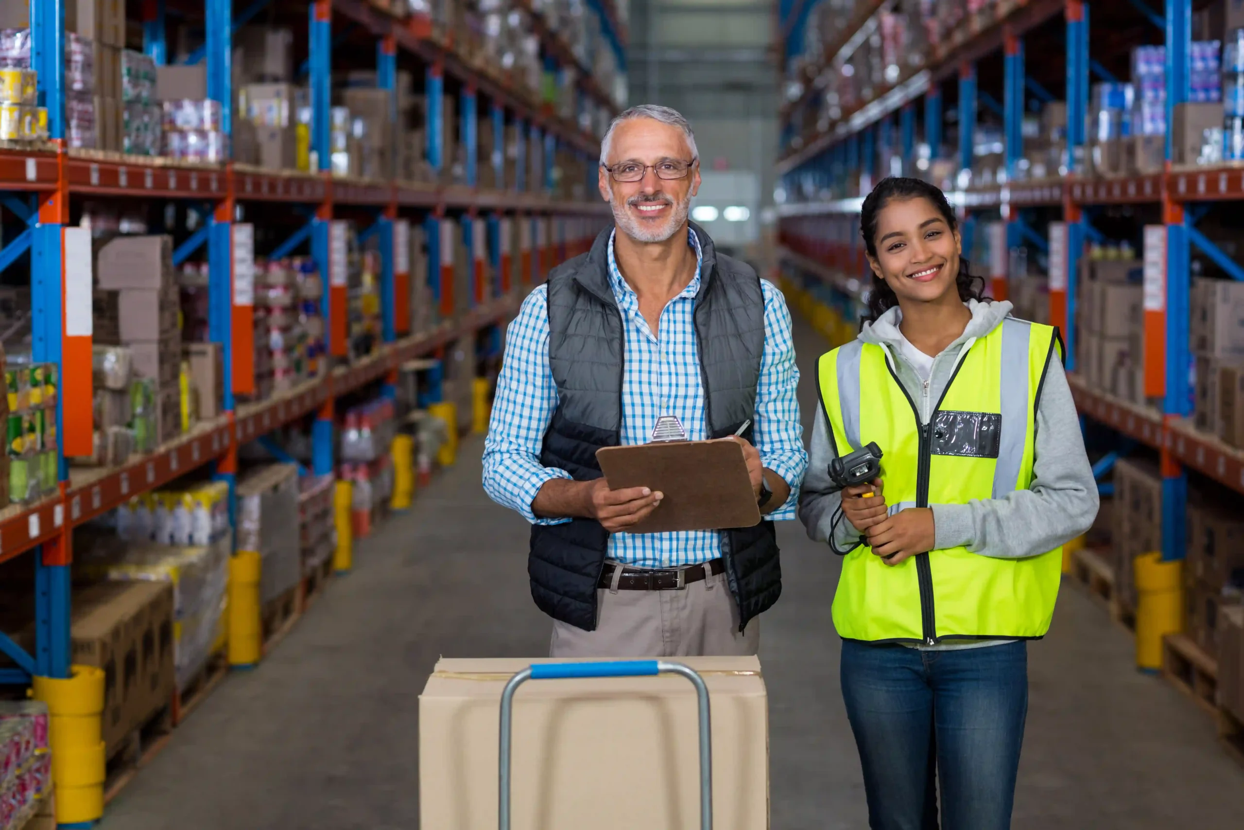 Warehouse employees recording shipment details for the foreign trade zone annual report