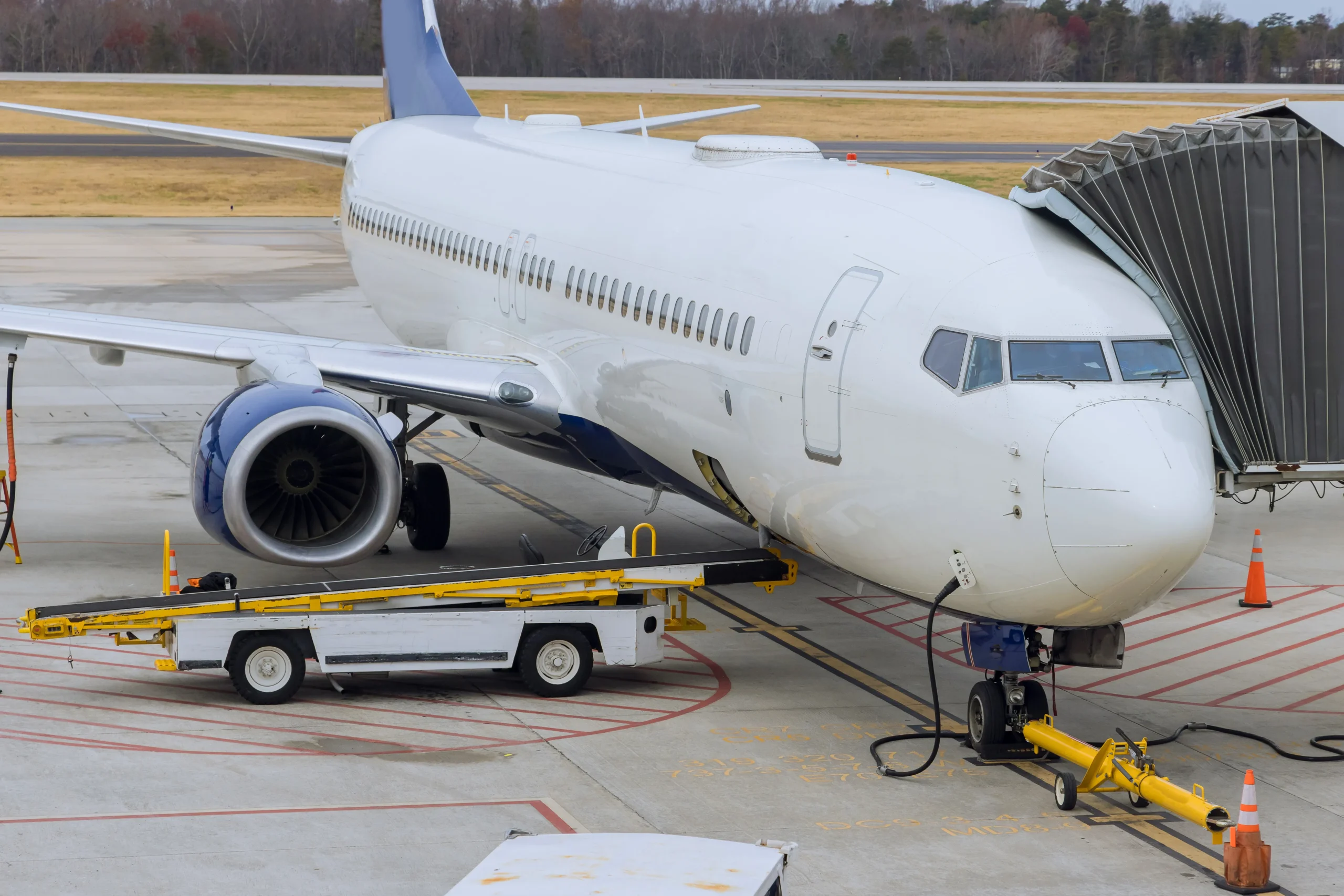 Cargo being loaded onto airplane by ground crew as part of air transportation logistics services