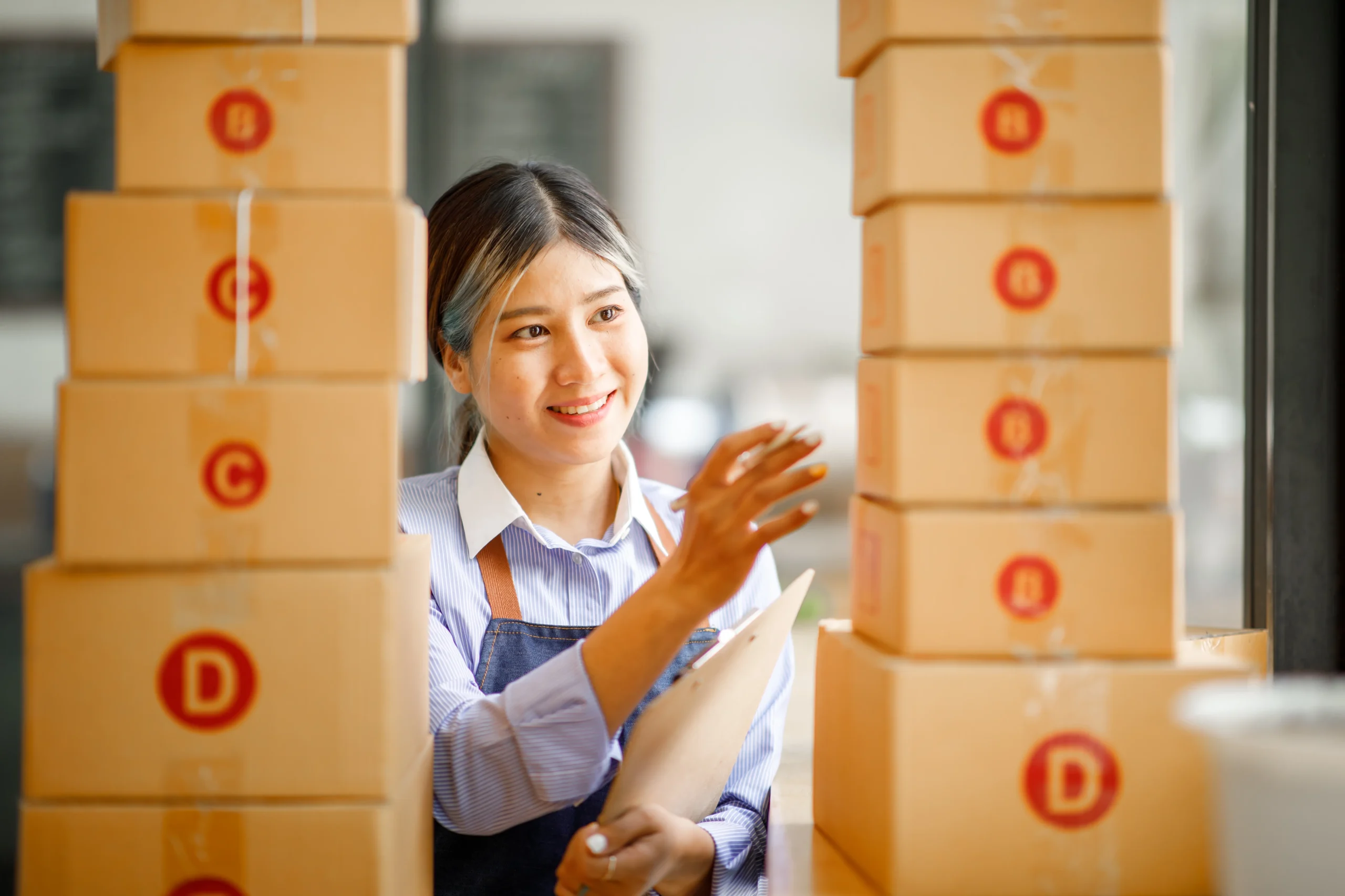 Small business owner using an order fulfillment dashboard to track shipments and inventory