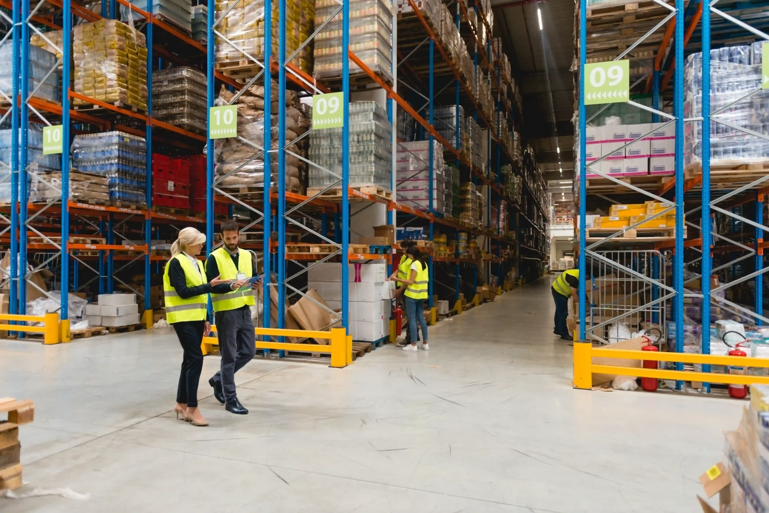 Supervisors reviewing inventory in a 3PL warehouse automation facility