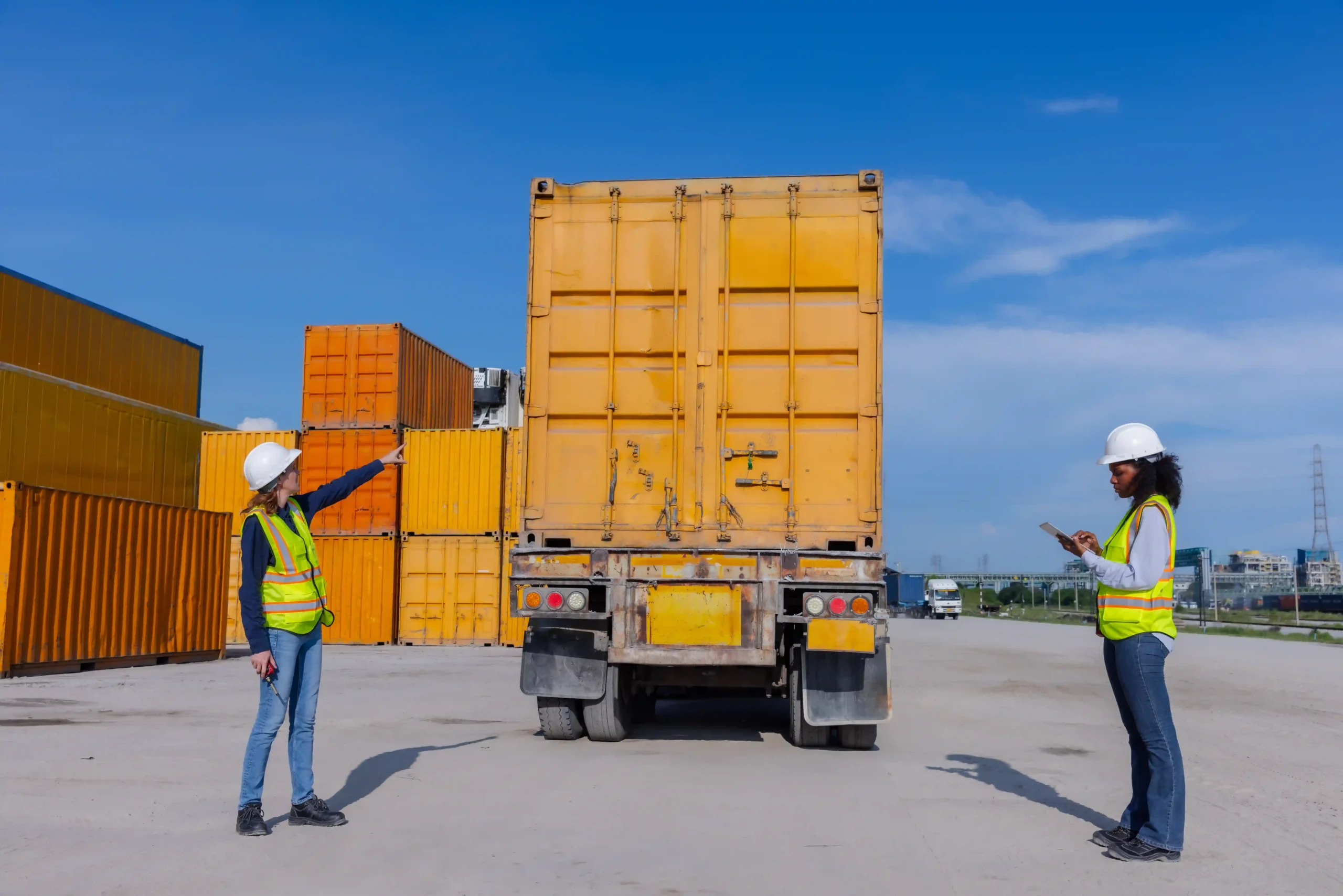 Female logistics coordinators managing transportation as part of what are the 12 elements of logistics
