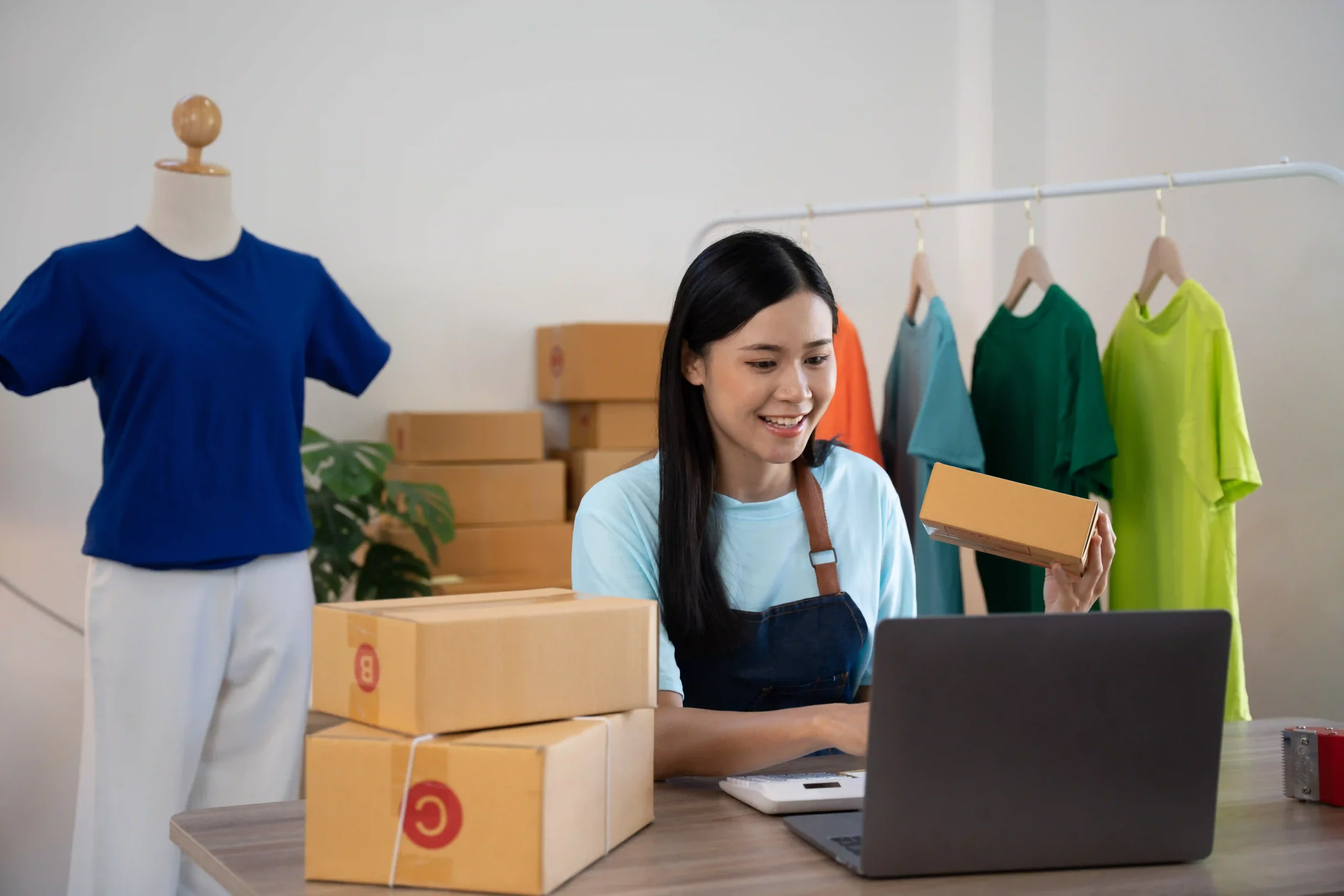 Small business owner preparing e-commerce shipments while adapting to de minimis US customs changes.