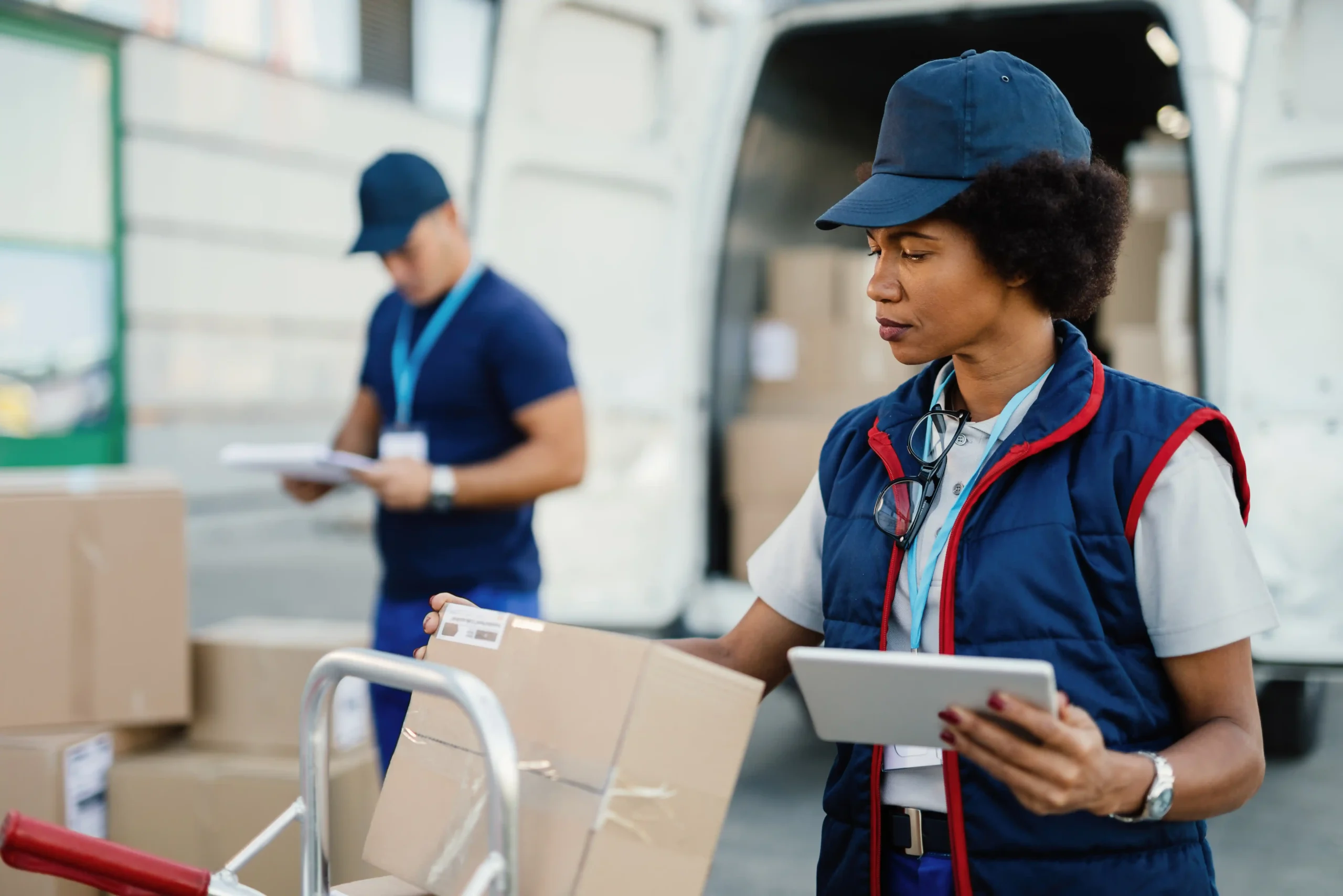 Warehouse staff managing inventory and outbound shipments at a local warehouse and distribution near me facility using digital tracking tools