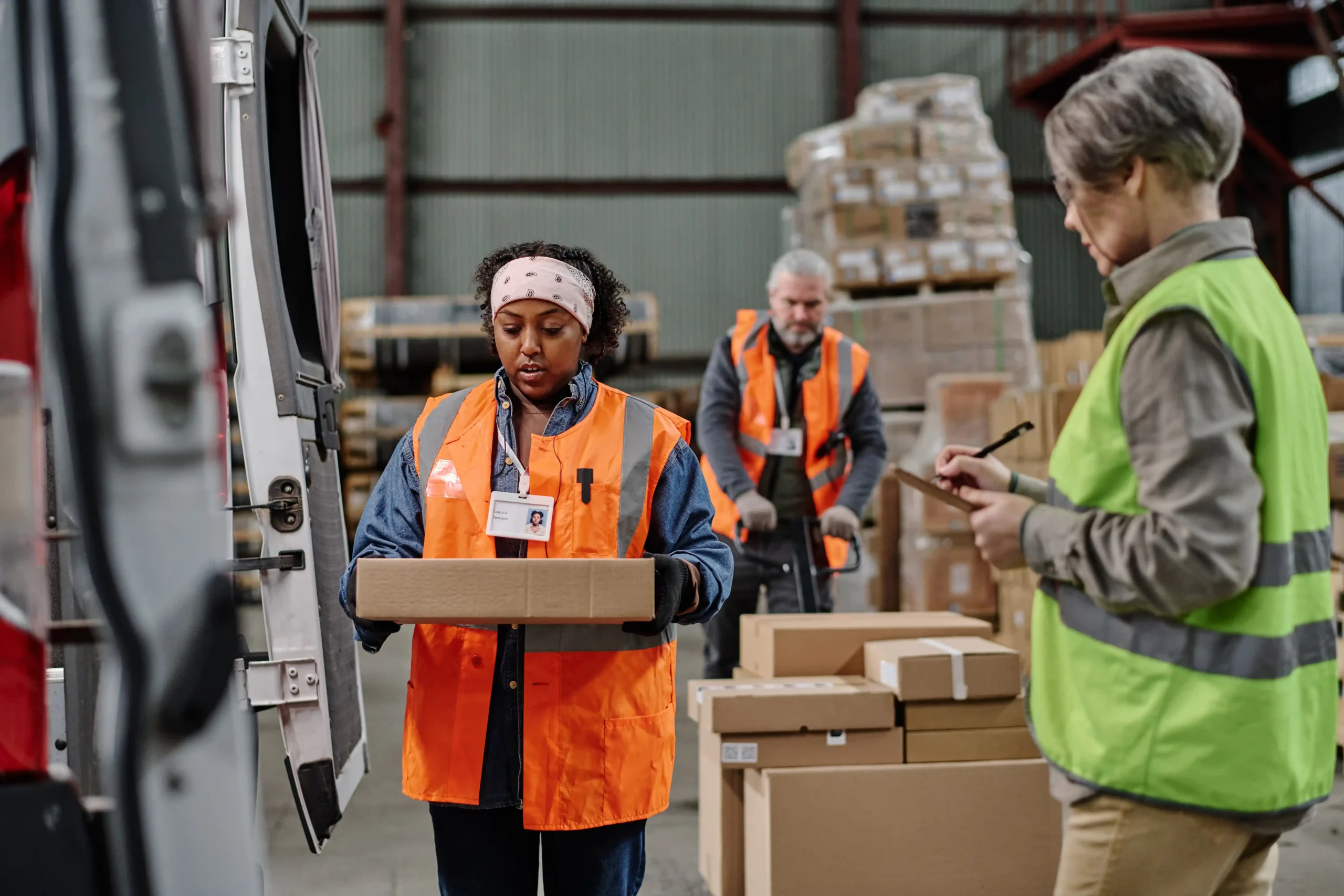 Warehouse supervisor coordinating freight loading and distribution operations at a warehouse and distribution near me facility