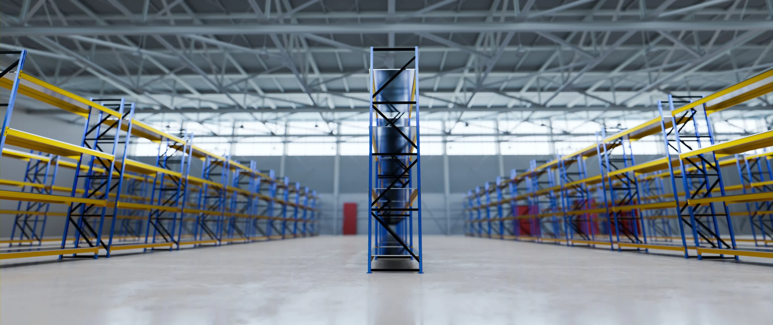 An empty industrial warehouse with newly installed racking systems, showcasing scalable industrial storage ideas for growing operations.