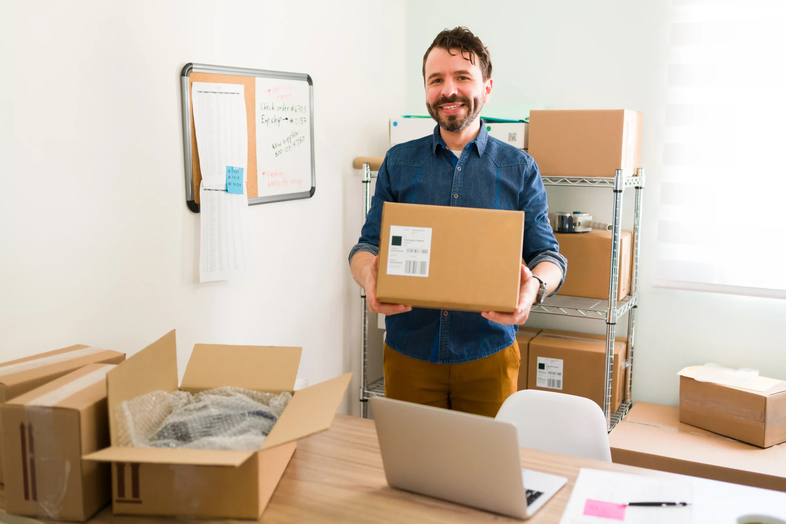 Ecommerce fulfillment manager preparing shipments while monitoring fulfillment kpis